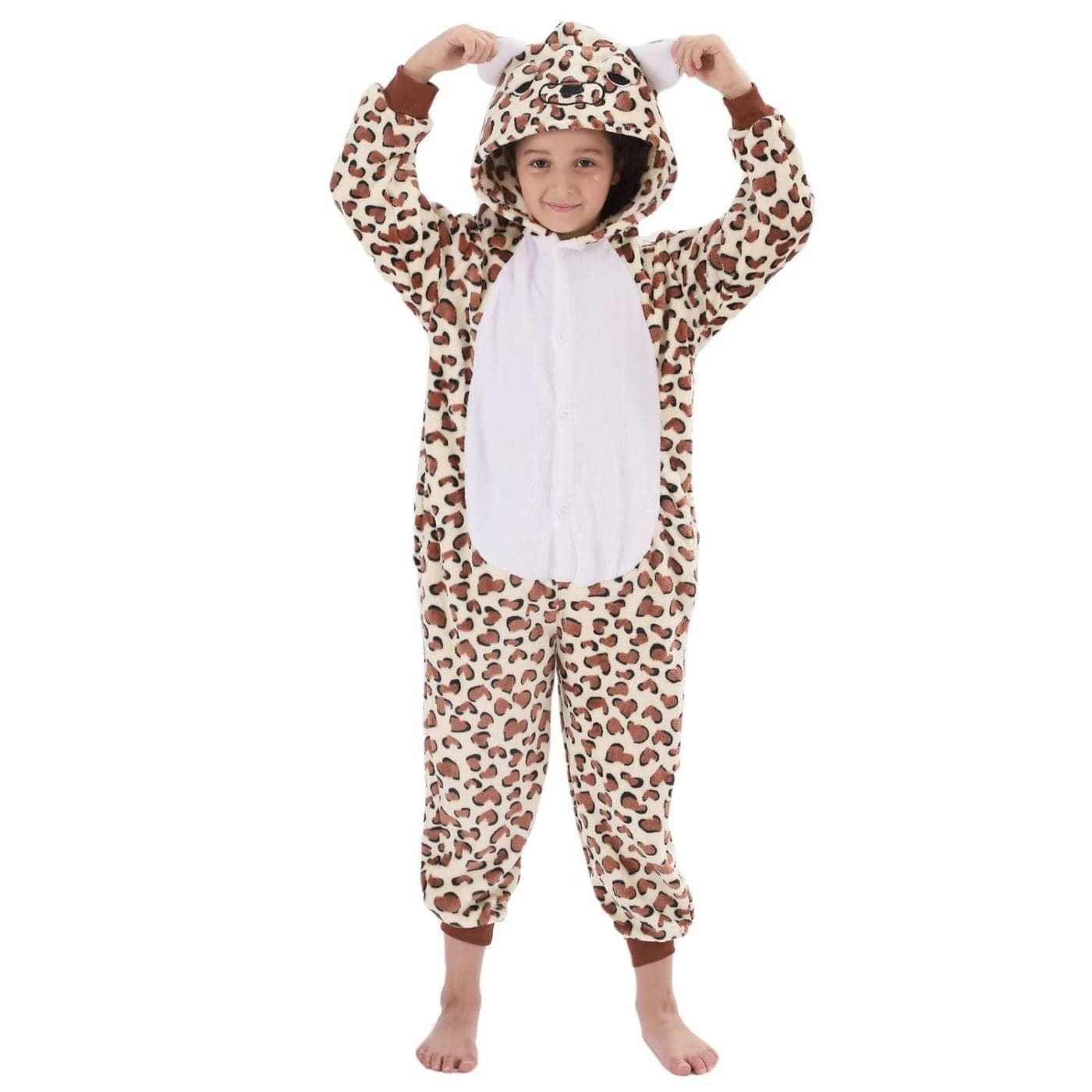 HIBCIGA Animal Onesie Costumes for Kids Flannel Onesie Cosplay for Boys Girls Halloween Warm Plush One Piece Cheetah Leopard 130