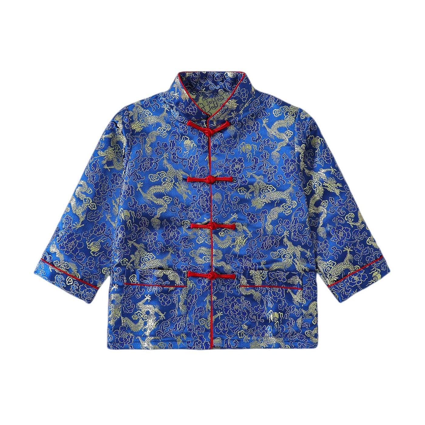 Boy Tang Suit Dragon Long Sleeve Shirt Chinese New Year outfit Chinese Traditional Clothes for Kids Blue89 Years