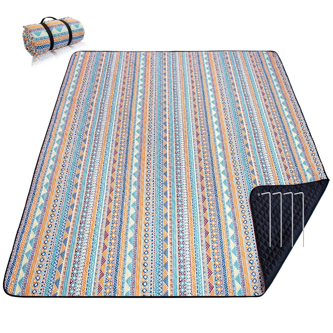PY SUPER MODE Picnic Blankets Extra Large Waterproof Foldable Outdoor Beach Blanket Oversized 83x79 Sandproof 3Layer Picnic Mat for Camping Hiking Travel Park ConcertsOrange Boho