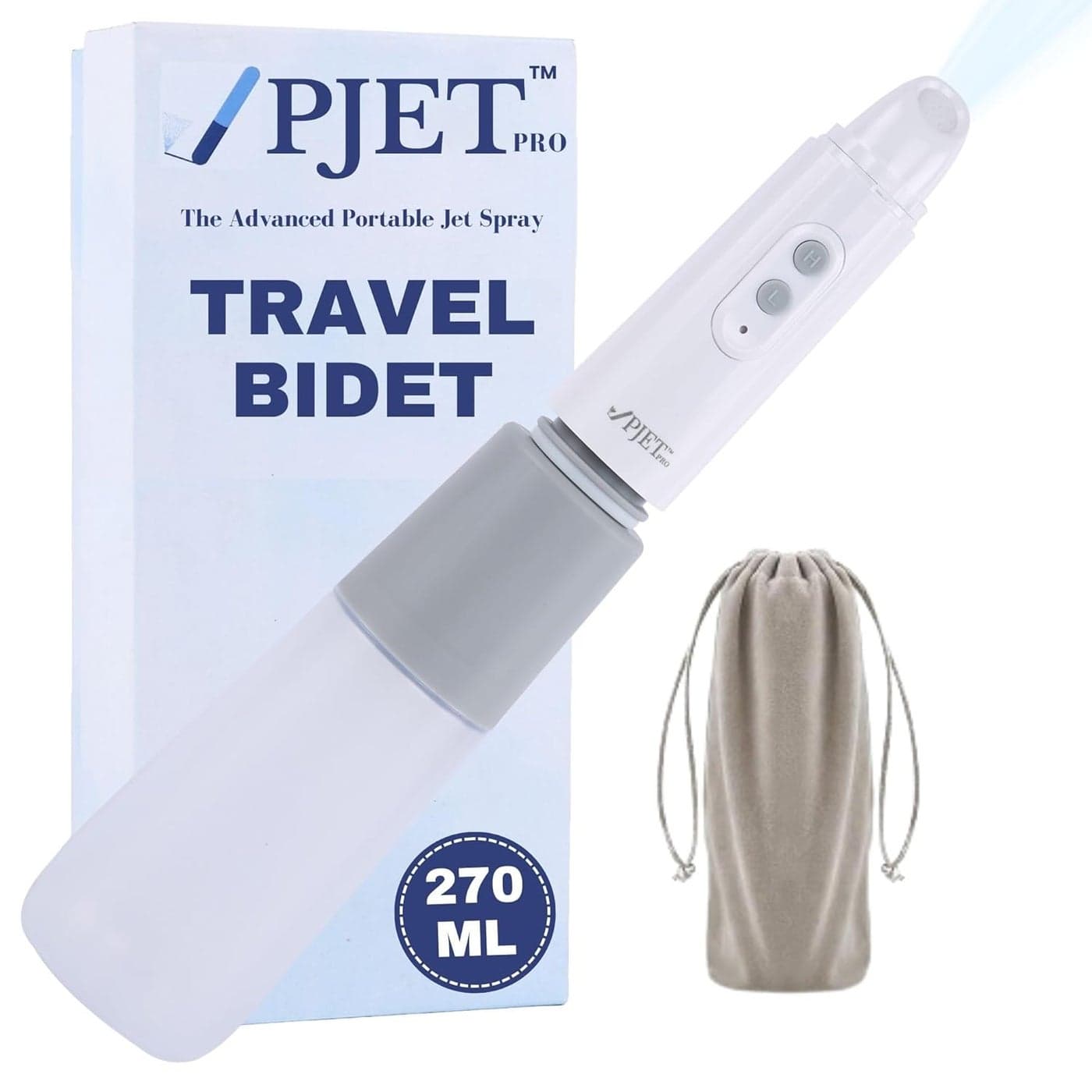 PJET PRO Silicone Portable Jet Spray for Toilet Travel Bidet Spray with 4 Pressure Options Foldable Handheld Electric Bidet Spray for Toilet for Personal Hygiene Cleaning 260ml Grey