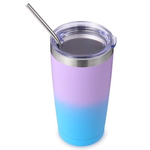 Volhoply 20oz Stainless Steel Tumbler with Lid and Straw,Double Wall Insulated Travel Iced Coffee Mug Fits Cup holder,Powder Coated Cups for Hot and Cold Drinks,Gifts for Women Men(lavender,1 Set)