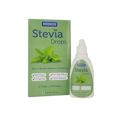 Keeros Stevia Drops Liquid Sweetener | Natural Sugar Substitute | Zero Calories & Zero GI | 100% Stevia Leaf Extract | Ideal for Diabetics & Weight Management | 30ml (Pack of 1)