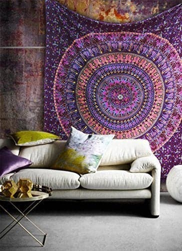 Textile Work Creations Twin Hippie Mandala Bohemian Psychedelic Intricate Floral Design Indian Bedspread Magical Thinking Tapestry 84x54 Inches215x140cms Maroon Pink