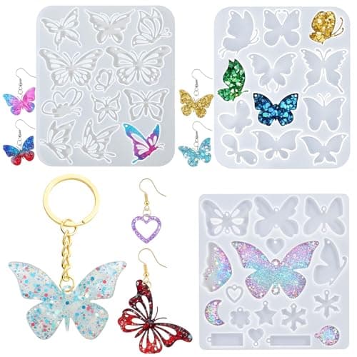 Shimmeroo 3Pcs Butterfly Resin Jewelry MoldsResin Keychain Molds Silicone Mold for DIY Craft Keychains Necklace Pendant