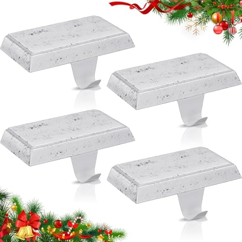 Zhengmy Christmas Stocking Holders for Mantle Weighted Stocking Holder Fireplace Hangers for Xmas Holiday Party Decoration(Stainless Steel,White,4 Pcs)