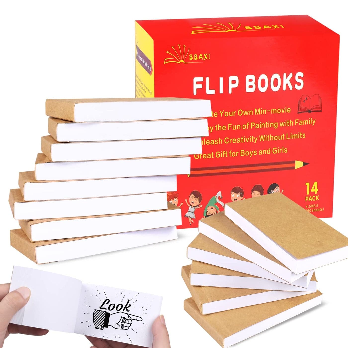 14 Pack Blank Flipbooks 840 Sheets 1680 Pages Flip Book Paper for Animation Sketching and Cartoon Creation 120GSM No Bleed Drawing Paper and Sewn Binding 45 x 25