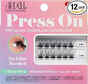 Ardell Press On PreGlued Underlash Eyelash Extensions Wispies Volume Cluster Lashes Kit BeginnerFriendly DIY Lash Extension Kit Assorted Lengths Mini Pack 12 Lash Clusters