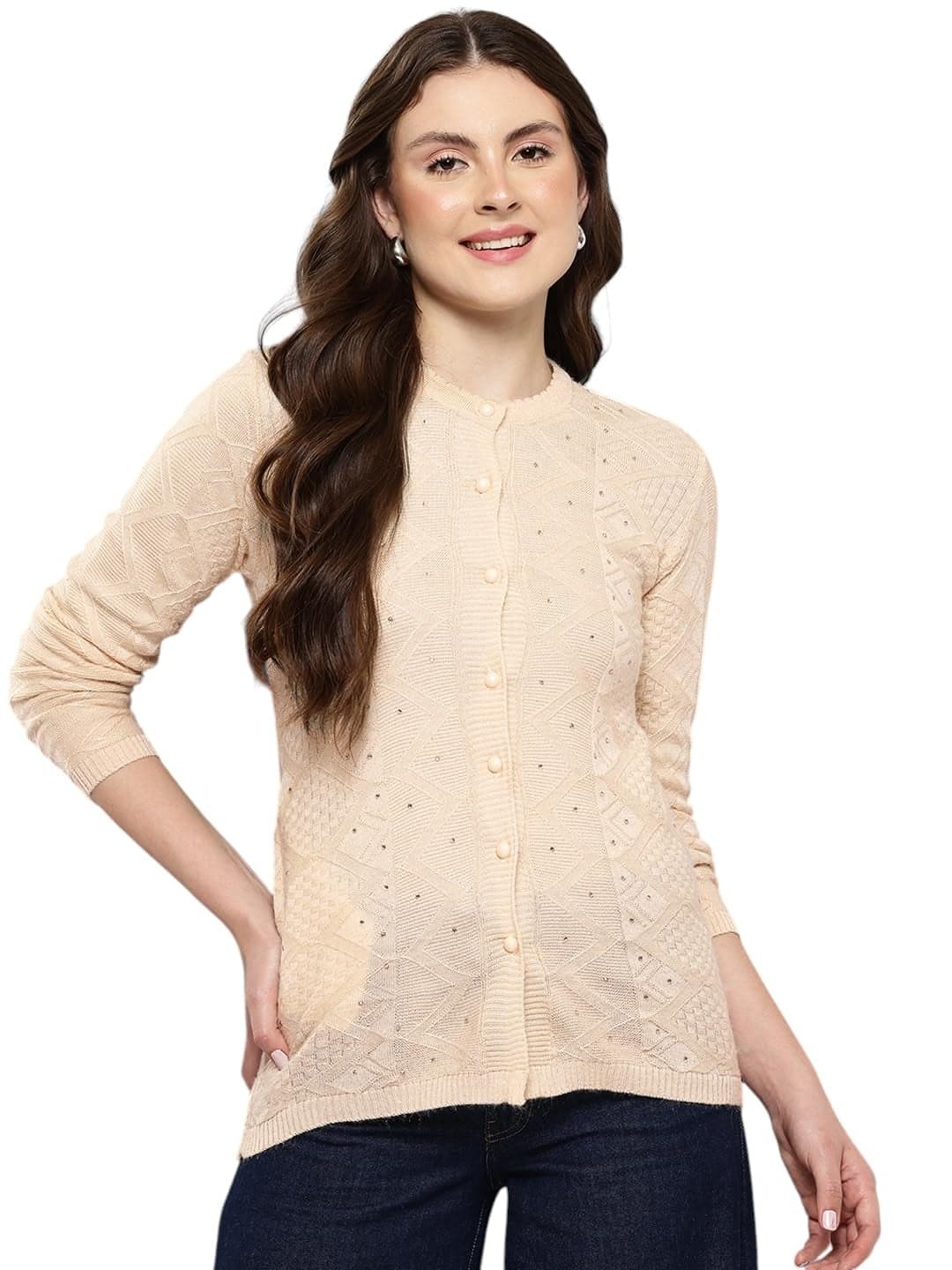 Aarika Womens Winter Wear Cream Colour Solid Woolen Cardigan-(S-L)-(CG-W-MD-58-CREAM-L)