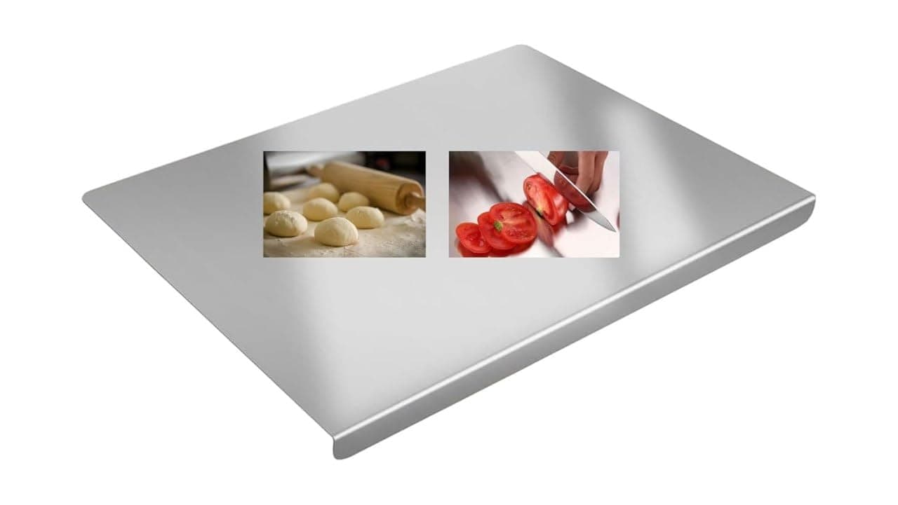 MVM Enterprise Stainless Steel Chopping Board Free 2 Steel Straw Cutting Board with Round Edge Kitchen Countertop Kneading Board for Cutting and Chopping with Lip Bend Pack of 1