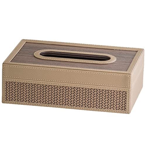 Spread Spain® Riggiani Modern Leatherite Tissue Box Cover, Rectangle Facial Tissue Box Holder, Napkin Dispenser Box for Bathroom, Home, Office and Restaurant, 9.8"(L) x 5.9"(W) x 3.1"(H) - Khaki