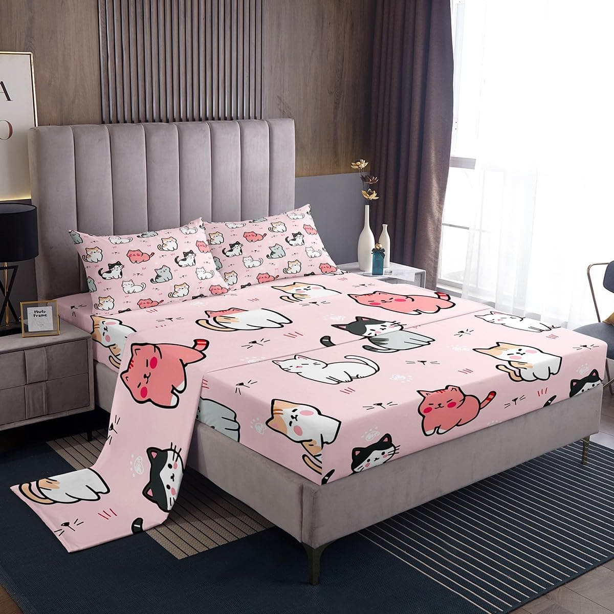 Kids Cute Cat Sheet SetCartoon Pet Cats Toddler Bedding Set for Child Boys GirlsKawaii Kitten Paw Print Bed SheetsCat Lovers Animal Themed Design Quilt Set Bedroom Collection 4Pcs Full