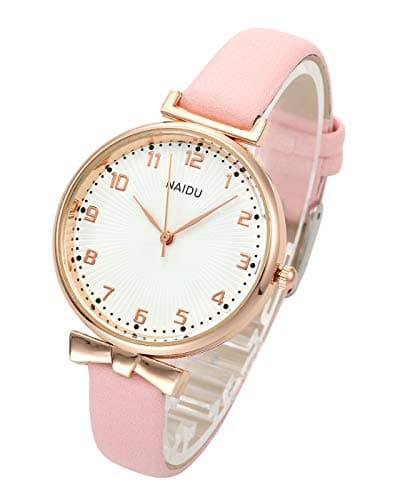 Top Plaza Womens Ladies Classic Watch Simple Leather Analog Quartz Wrist Watch Rose Gold Case Arabic Numerals Casual Dress Watches(Pink)