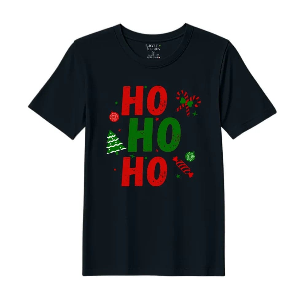 BYFT Threads XXL Black Polycotton T-Shirt - Christmas "Ho Ho Ho toffee" Printed Design, Premium Holiday Collection