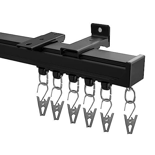 Hoeflife Curtain Track Ceiling Mount heavy duty sliding Curtains Tracks rails Rod System Room Divider with clips 912ft Black