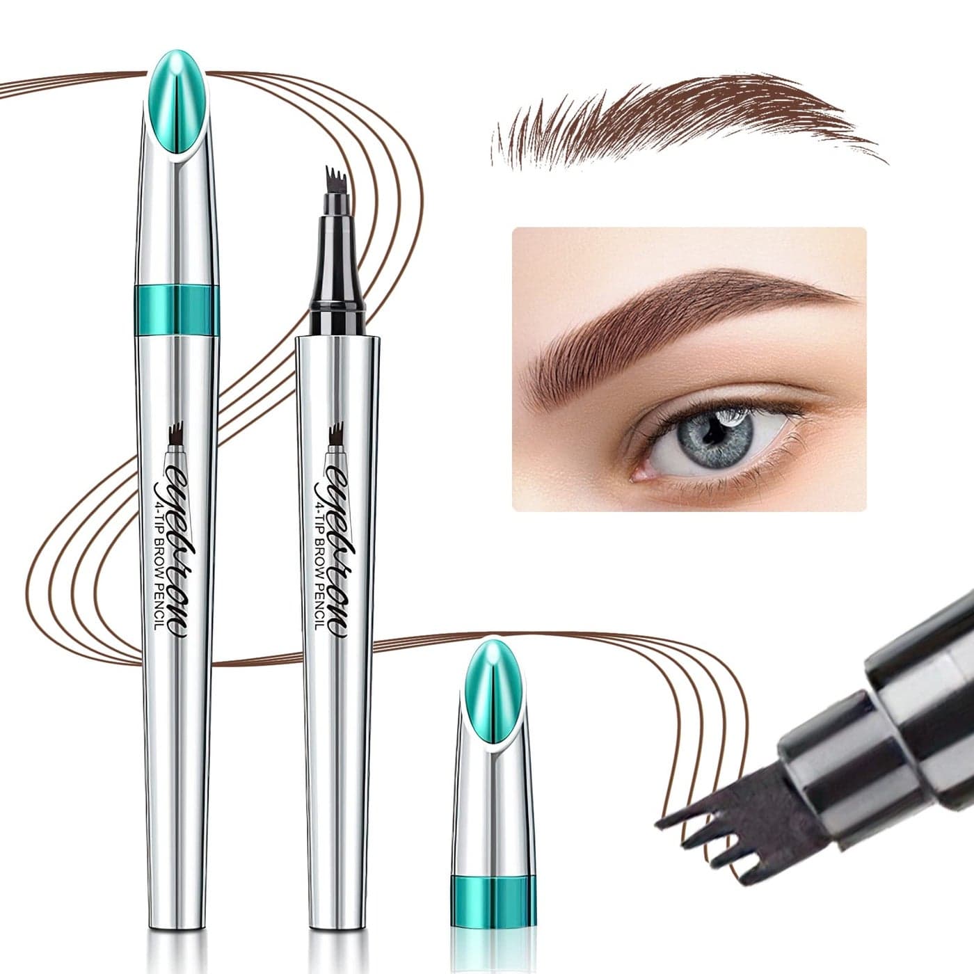 Eyebrow Microblading Pen with 4 Point Brow Pen Lift Snatch Microblading LongLasting Waterproof Natural Eyebrow Hair Reddish Brown