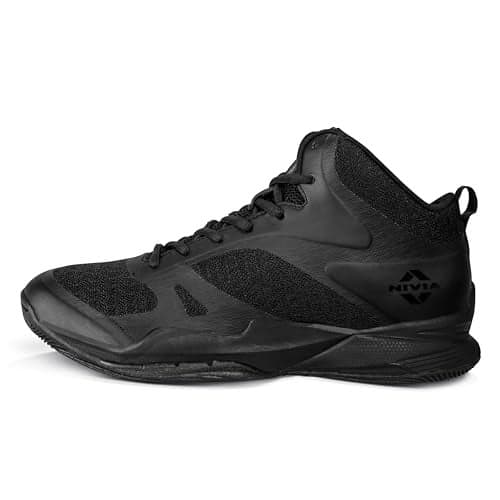 Nivia Combat 2.0 Basketball Shoes for Mens, Phylon, Rubber & TPU Shank Sole with Spacer Mesh Covered with TPU Film Upper, Basketball Court Indoor and Outdoor (Black) UK -09