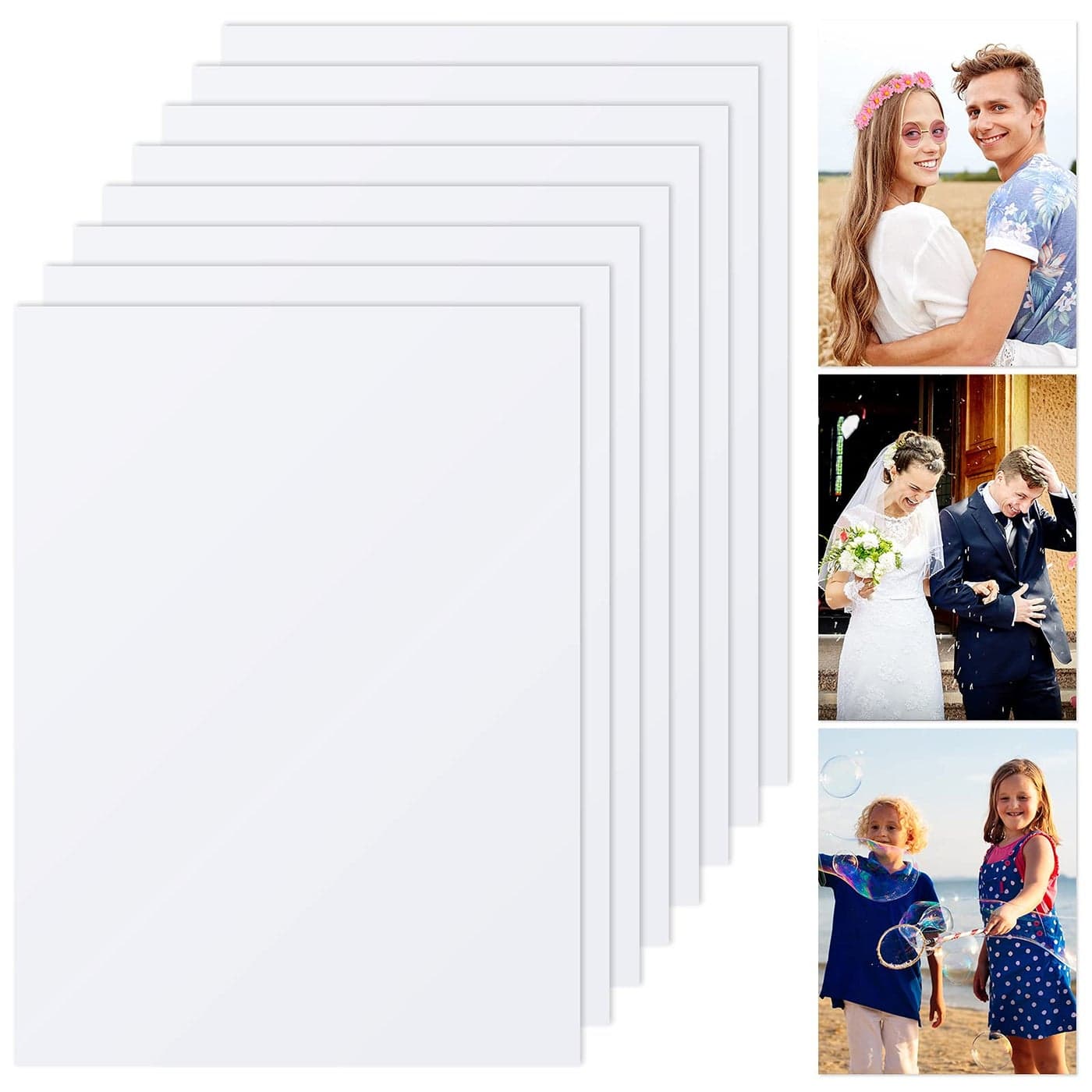 Hotop 8 Pieces Sublimation Metal Photo Blanks Aluminum Photo Sign Blank 6 x 8 Inch Photo Metal Wall Poster Frame Blank for Sublimation Heat Press White