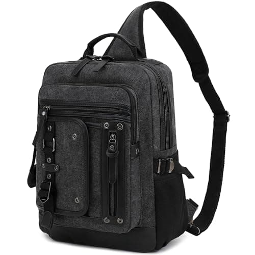 Leaper Sling Backpack Men Large Canvas Messenger Bag for Men Crossbody Single Strap Laptop Hiking School Casual Daypacks Black XL