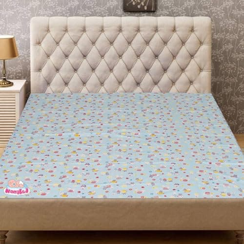 Nonibud Waterproof Plastic Mattress Protection Sheet for Baby and Adult - Double Bed/King Size - 7.5 x 6.5 feet (SkyBlue Bunny)