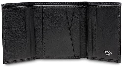 Bosca Men's Wallet, Nappa Vitello Leather Single I.D. Tri Fold Wallet with RFID Blocking, Black