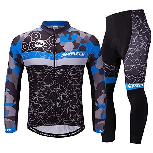 sponeed Long Sleeve Bike Jersey Pants Padded Cycle Wear Road Biking Gear Spinning Apparel US M Multi Blue
