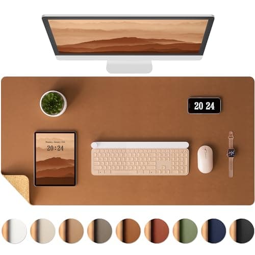 Aothia Double-Sided Desk Pad, 37.8"x17" Leather Desk Mat, Eco Cork Desk Pad Protector,Large Mouse Pad,Waterproof Desk Blotter for Office/Home(Brown)