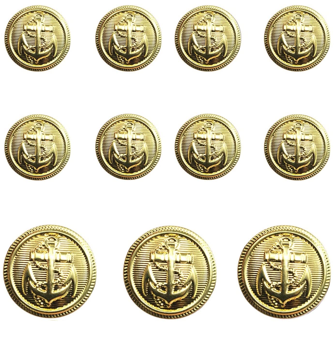 KENDANY 11 Pieces Metal Blazer Button Set Naval Anchor Crest for Blazer Suits Sport Coat Uniform Jacket Gold 15MM 20MM