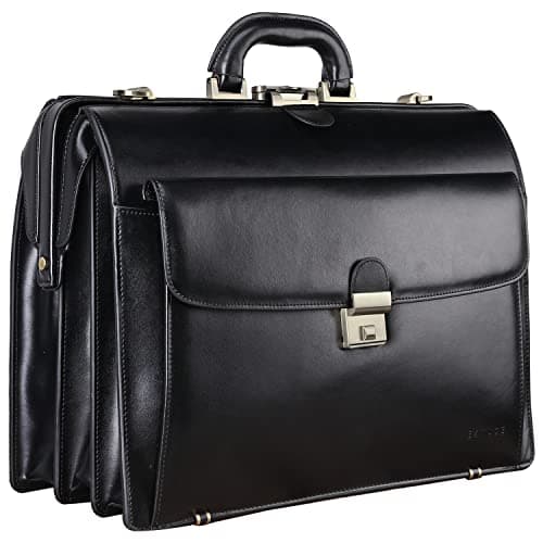 Banuce Leather Briefcase for Men with Lock Legal Attorney Lawyer Briefcase Doctor Bag Attache Case Large 15.6 Inch Laptop Bag for Work Business Travel Black