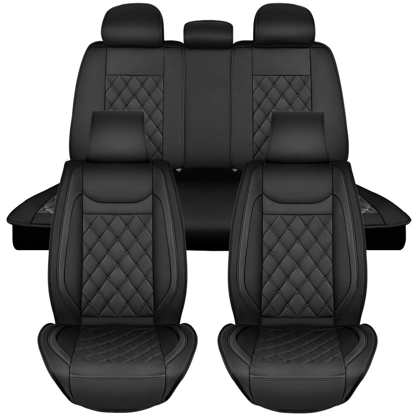 Nilight 5 Car Seat Covers Waterproof Faux Leather Cushions AntiSlip Universal Fit for 5 Passenger Cars Hyundai Honda Accord Kia Civic Corolla Camry CRV RAV4 Fusion SUV Truck Full Set Black
