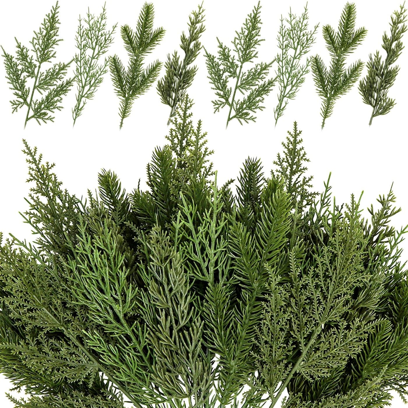 40 Pcs Artificial Pine Branches Assorted Faux Pine Stems Cedar Leaves Needle Sprigs Plastic Fake Christmas Greenery Pine Picks for Xmas Tree Wreaths Garlands DIY Accessories Home Decor 40 Green