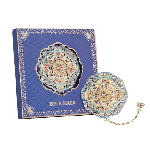 Luxury Metal Bookmark Gift Set, Dunhuang Themed, 1 Bookmark with Pendant, Elegant Christmas New Year Gift Box for Women Book Lovers Writers Readers Teenage