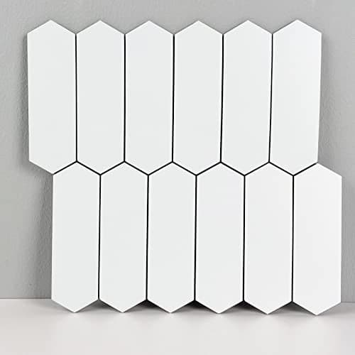 Miscasa Black Peel and Stick Picket Backsplash Tile, Ceramic Look Long Hexagon Self Adhesive Stick on Wall Tiles for Kitchen Bathroom, Pack of 12