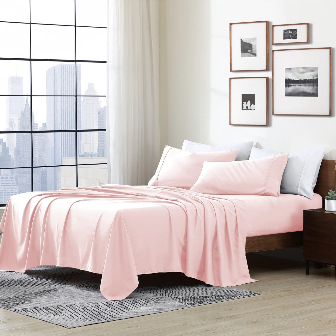Cathay Home Essentials Ultra Soft Hypoallergenic Wrinkle Resistant Double Brushed Microfiber Bedding Sheet Set Blush 4 pcs Full
