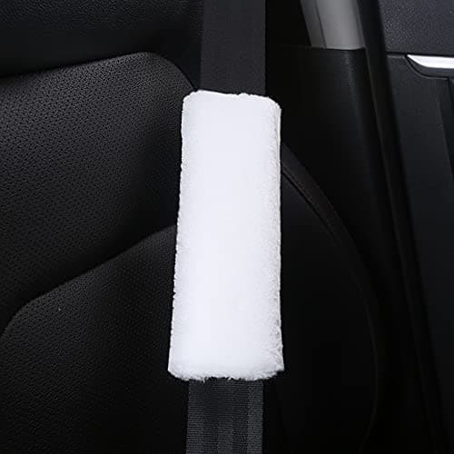 AUGEN Soft Velvet Seat Belt Shoulder Pad Backpack Straps for a More Comfortable Driving, Compatible with Adults Youth Kids - Car, Truck, SUV, Airplane,Carmera Backpack Straps (Pack of 2) White