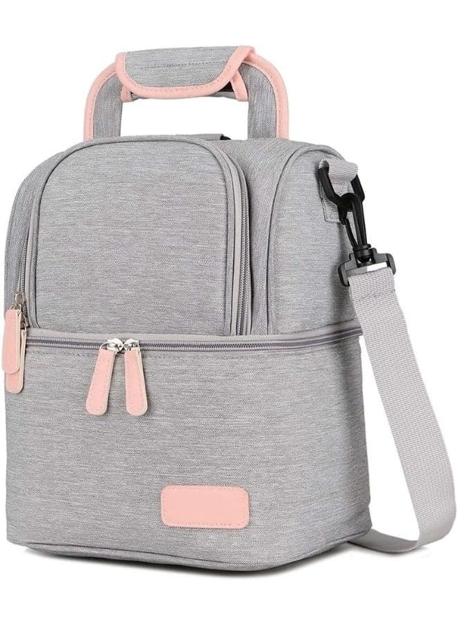 Meichoon Breast Pump Backpack Breastmilk Cooler & Insulated Baby Bottle Bag Waterproof - Portable Thermal Insulated Lunch Bag/Large Capacity Handbag/Baby Milk Freezer for Work Mommy Women XC01 Grey