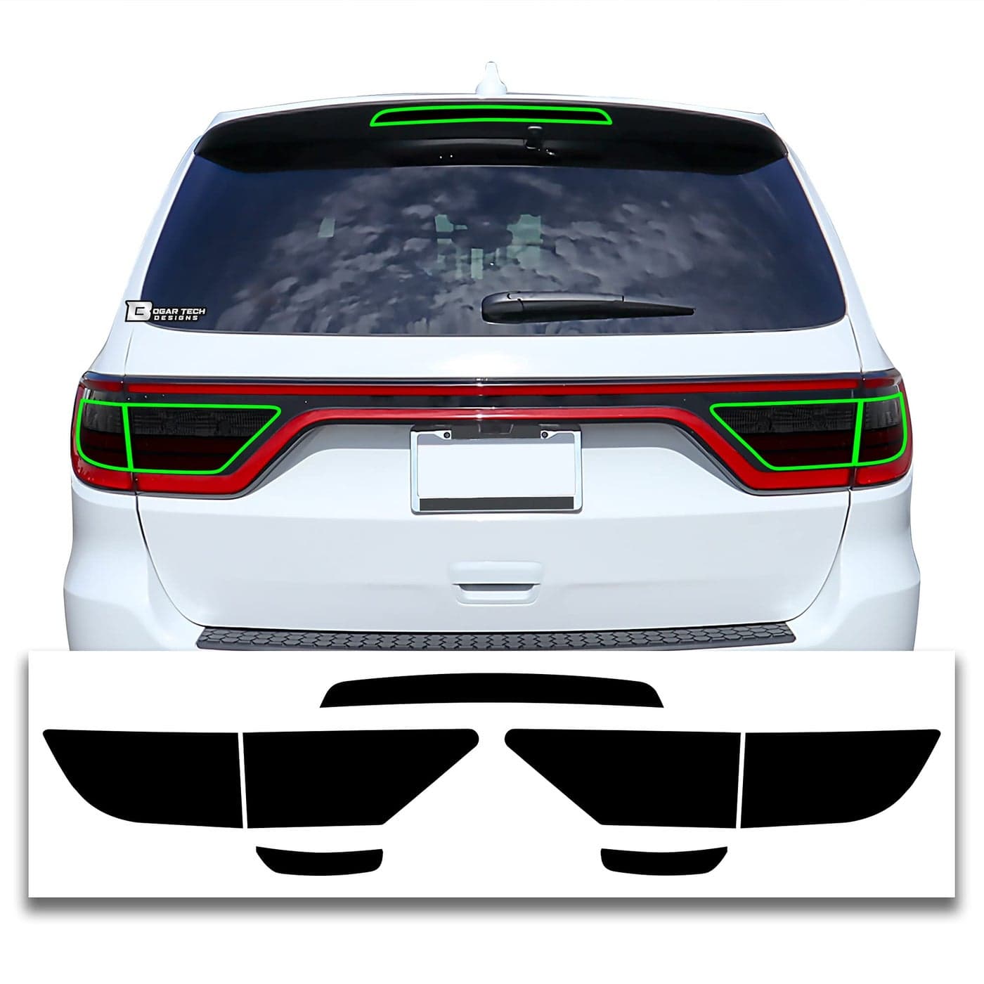 BOGAR TECH DESIGNS Tinted Taillight Third Brake Light Sidemarker Overlay Tint Compatible with Dodge Durango 20212025 Dark