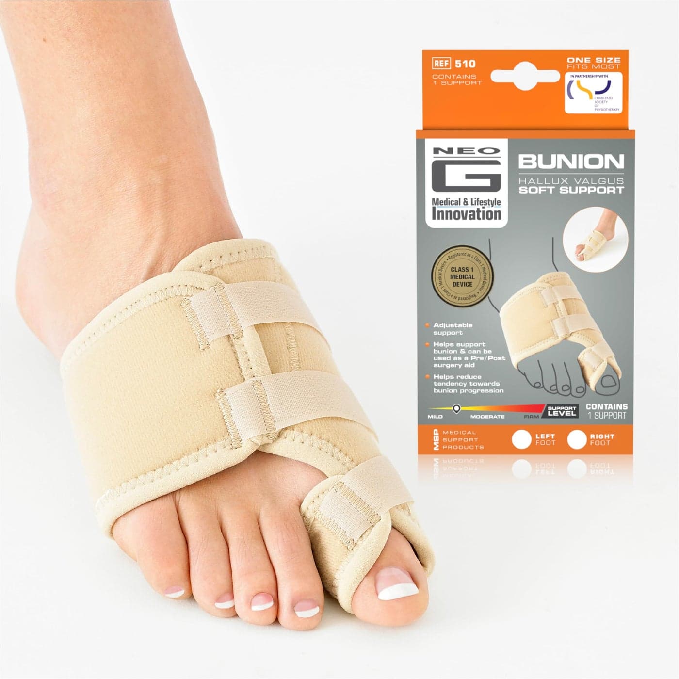 NeoG Bunion Soft Support for Big Toe Alignment Hallux Valgus PrePostOperative Aid Malleable Metal Splint Class 1 Medical Device Right