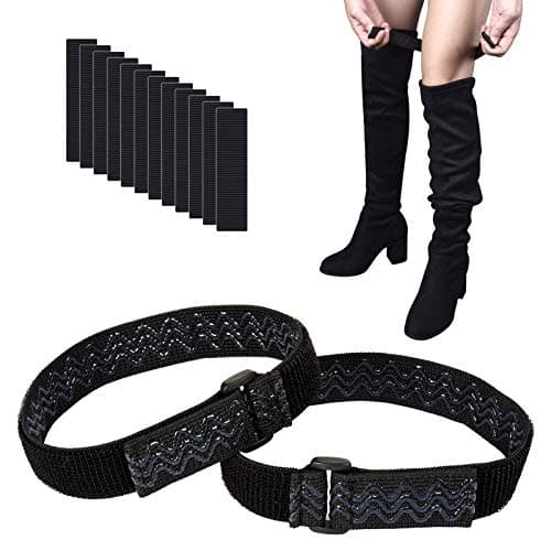 Wisdompro Boot Straps, 1 Pair Knee Boot Straps of Elastic Adjustable Belt, plus Extra 12 Pcs Adhesive Tape Hook Sticker for fall-off prevention