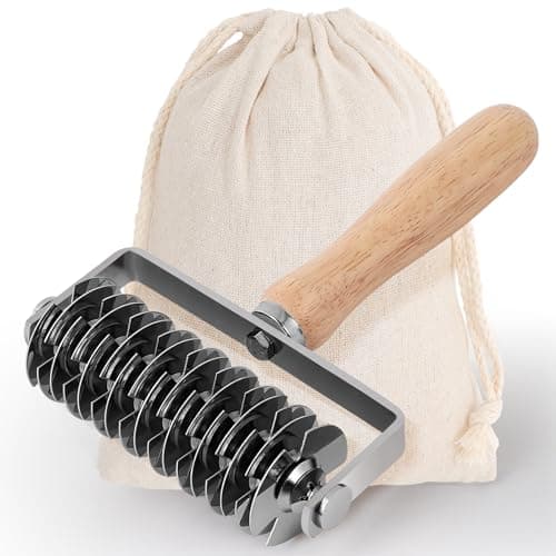 JuyVerq Pastry Lattice Roller Cutter Stainless Steel Lattice Dough Cutter Wood Handle Professional Pastry Crust Cutter Household TimeSaver Cutting Tool Pie Bread Beef Wellington Pizza
