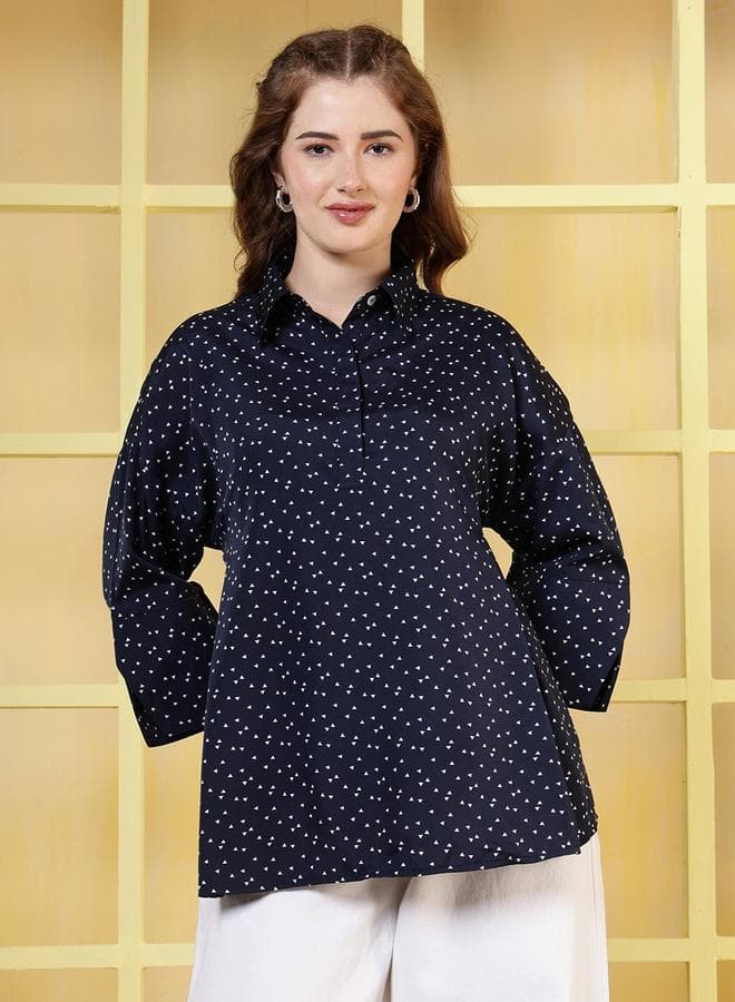 Women Navy Blue Polka Dot Print Top