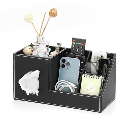 Sumnacon Tissue Box Cover, Square PU Tissue Box Organizer, Leather Tissue Covers with Storage, Stylish Tissue Holders for Bahtroom Living Room Kitchen Dining Table Desk Office, Black