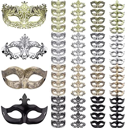FEQO 64 Pieces Masquerade Masks Vintage Antique Venetian Masks Eye Mask for Masquerade Party Festival Canival Mardi Gras