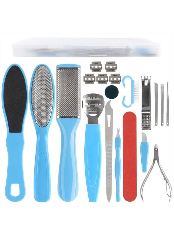 Professional Manicure and Pedicure Care Kit, 20 in 1 Stainless Steel Pedicure Foot Supplies Set, Foot Files Callus Dead Skin Remover, Pedicure Foot Spa Tools at Home or Salon for Women & Men(Blue)