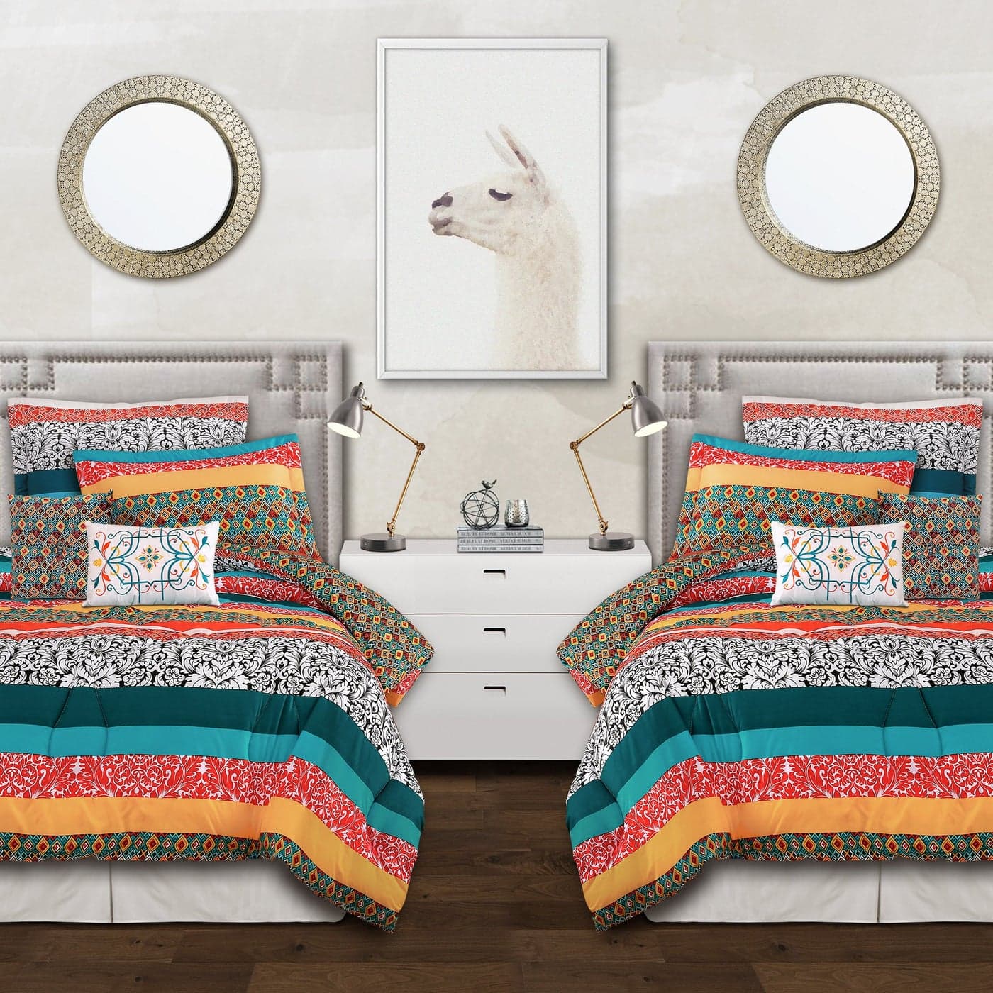 Lush Decor Boho Striped Colorful Pattern Bohemian Style Reversible 5 Piece Comforter Bedding SetTurquoiseTangerine Twin XL Turquoise Tangerine