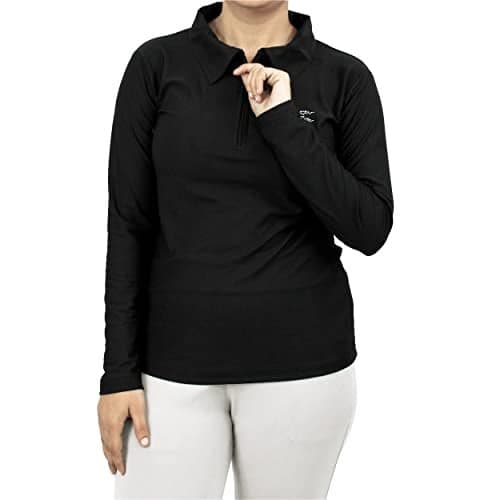 MYO Full Sleeves Solid Women's/Girls Polo Neck T-Shirt |1/4 Zip Dry-Fit T-Shirt Black