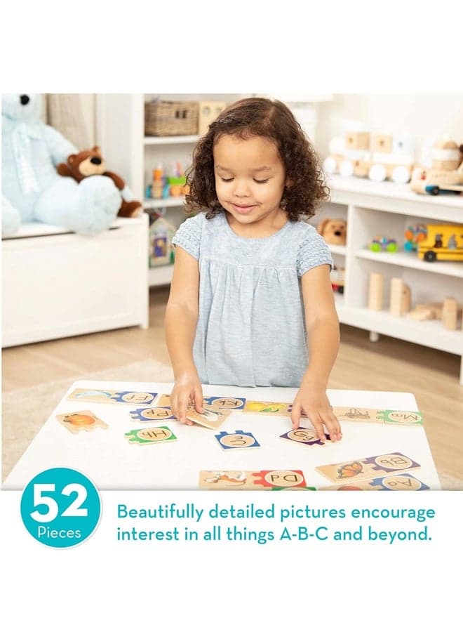 52 Pcs Learning Alphabet Matching Game Wooden Puzzles Wooden ABC Puzzles, Wooden Alphabet Puzzle for Kids Ages 4+ Educational Montessori Toy