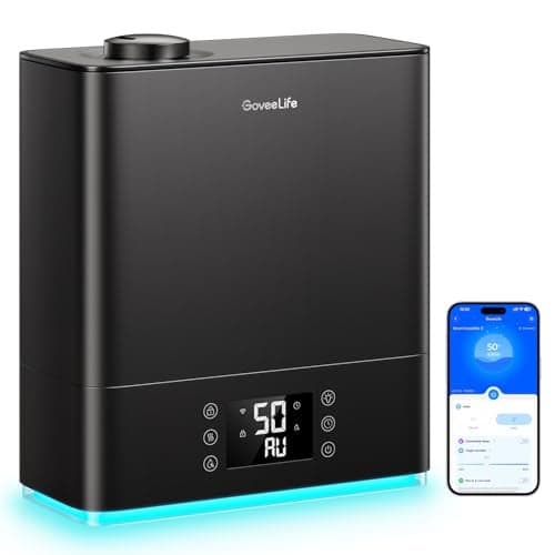 GoveeLife Smart Humidifiers for Bedroom Large Room TopFill Cool Mist 6L WiFi Air Humidifier Auto Mode App Voice Control 60H Runtime Rapid Humidification RGB Nightlight Baby Plants Black