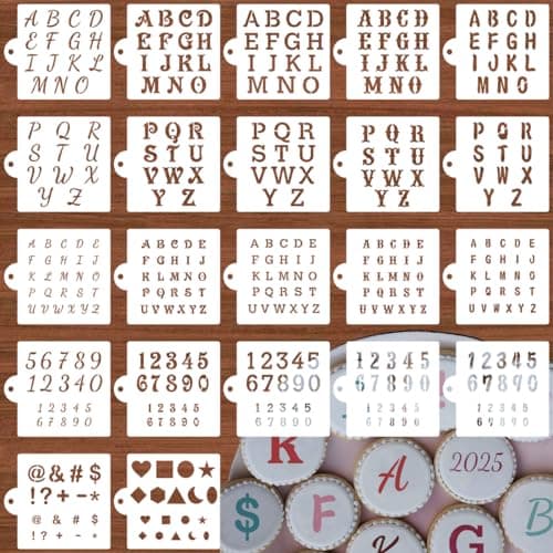Alphabet Letter Stencils for Cookies Decorating - 22 Pack Letter Number Stencil Templates for Cakes Cookies Royal Icing Airbrush, Reusable Stencils for Wood Fabric Crafts Painting & Cake Cookie Baking