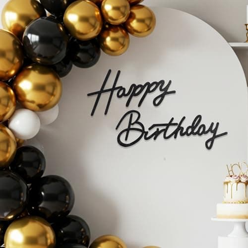 TONIFUL Happy Birthday Sign for Backdrop - Glitter Black Felt Banner - Includes Dot Glue - Perfect for Birthday Party Backdrop,Wall Decr,Balloon Arch,Photo Background