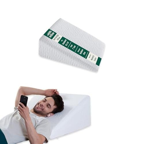 The White Willow Bed Wedge Pillow for Back Support & Sleeping, Acid Reflux, GERD, Post Surgery, Memory Foam & HR Foam with Cover, Standard Size Low Height (18" L x 18" W x 7" H Inch) - Classic White